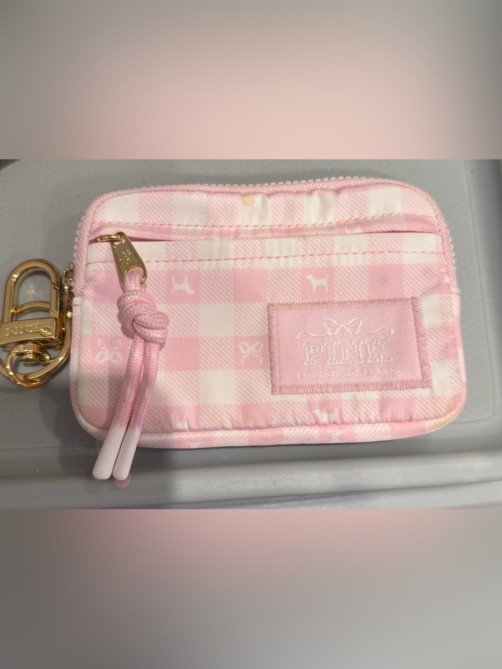 PINK x Loveshack Fancy Pink Gingham Card Case with Logo Patch